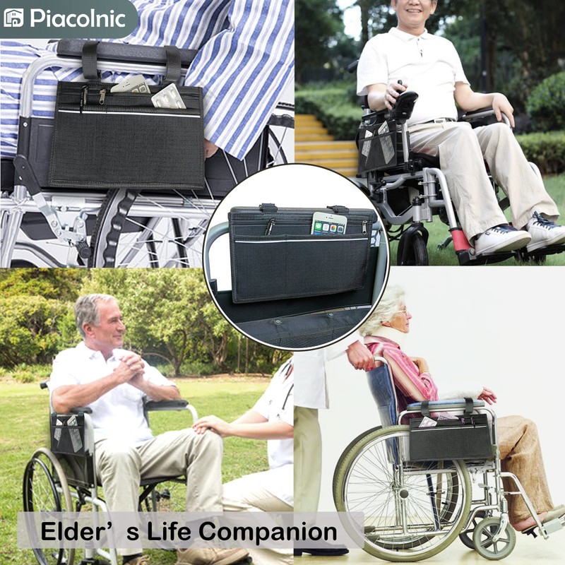 Wheelchair Side Organizer Storage Bag, Waterproof Armrest Pouch with Cup