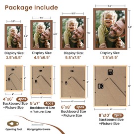 Heimlove Walnut Wood Grain Collage Picture Frames Set of 12,Two 8x10,Two 6x8,Four 5x7,Four 4x6 Photo Frames,Gallery Wall Frame Set for Wall Mount or Tabletop Display