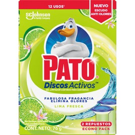 Pato Discos Activos para Inodoro, Gel Limpiador Continuo para Sanitarios, Aroma Lima Fresca, 72 mL, Repuesto, 12 Discos