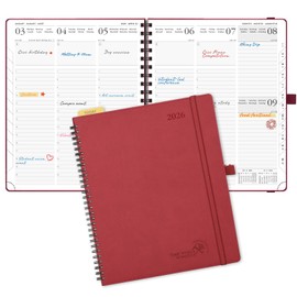 POPRUN Calendar 2026 Weekly Planner 26.5 x 21.5 cm, 17-Month Diary Ring Binder (Jan.2026-Dec.2026), Book Calendar 1 Week 2 Pages with Soft Cover - Burgundy Red