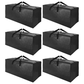SWEET DOLPHIN 6 Pack Extra Large Moving Bags with Strong Zippers & Carrying Handles, Heavy Duty Storage Tote for Space Saving Moving Storage, Fold Flat, Alternative to Moving Box, Black