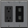 RiteAV HDMI Wall Plate 2 Port - Outlet [Stainless/Black]