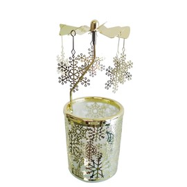 adkinzim Rotary Candle Holders Spinning Tealight Holders Carousel for Tabel Decoration for Children Friend (Golden Snowflakes)