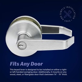 Door Handle Cylindrical Lock Entrance Lock Function Keyed Entry and Lock Brushed Chrome Finish LH5304LUS26D UL Certified ANSI/BHMA Grade 2 Commercial Door Lever for Heavy Duty Use