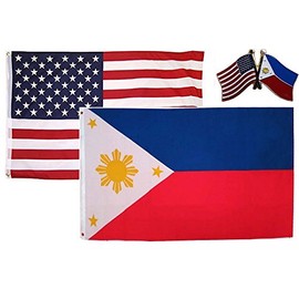 AES Wholesale Combo USA & Philippines Country 3x5 3’x5’ Flag & Lapel Pin Fade Resistant Double Stitched Premium Penant House Banner Grommets