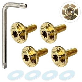 RENPA Titanium Alloy License Plate Bolt Snowflake Design Vehicle Inspection Compatible (Gold Bolt Length 0.6 inch (15 mm)