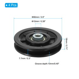 PATIKIL Universal Bearing Pulley Wheel 90mm/3.5", 4 Pack Nylon Bearing Pulley Wheel Lifting Bearing Wheel Replace for Gym Equipment Part Cable Machine
