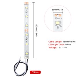 YIXISI 15 pieces 100 mm pre-wired LED strips, 2335 SMD LED, 12-18 V, model building LED lighting, white