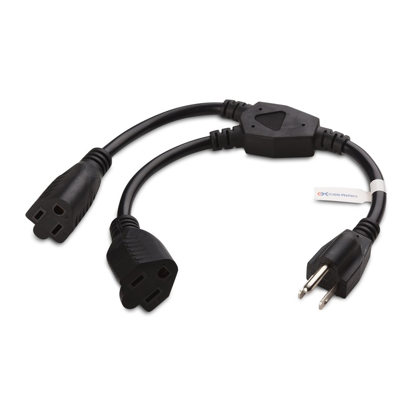 Cable Matters 2-Pack 2 Outlet Power Splitter Cord (Power Cord