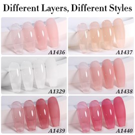 Double Rhythm Gel Nail Polish Set of 6 Colors Baby Light Pastel Milky Nail Polish Starter Kit Art DIY Salon Home (Jelly Sheer Pink Nude White,Kit39)