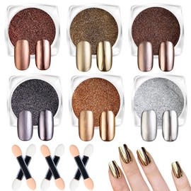 FSpronail Chrome Nail Powder 6 Colors Metallic Chrome Powder for Nails Brown Bronze Gold Mirror Effect Rubbing Pigment Dust Fall Nail Art Glitter Set for Gel Polish Nail Art Design Manicure Decoration