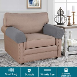 Turquoize Stretch Armrest Covers for Chairs and Sofas Couch Arm Covers for Sofa Spandex Jacquard Armrest Covers Anti-Slip Furniture Protector Washable Armchair Slipcovers for Recliner Set of 2, Dove