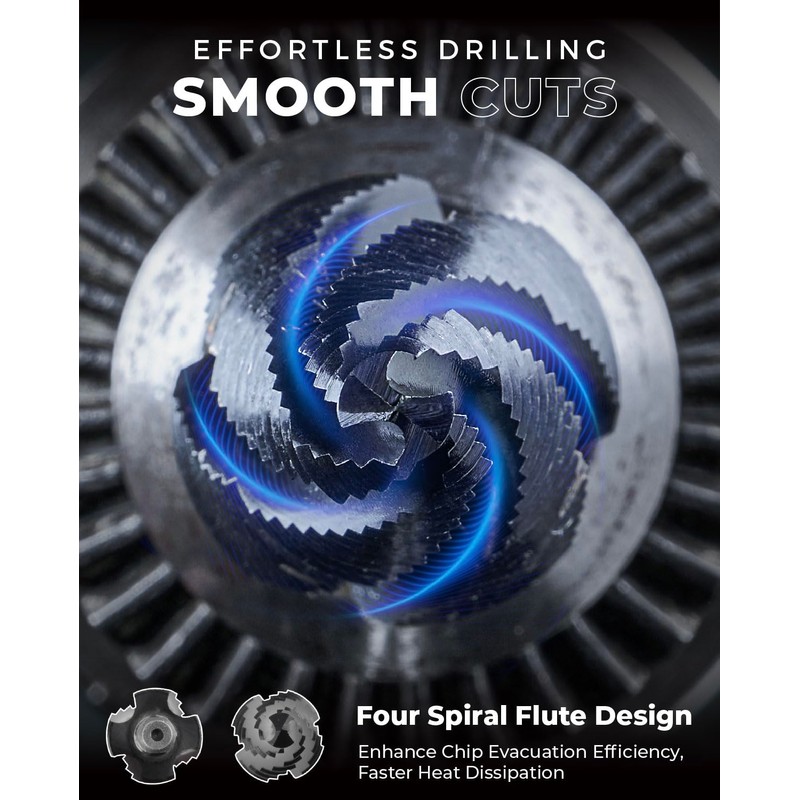 toolant Four Spiral Flute Cobalt Step Drill Bit(Pro), 1/8"-1/2" Impact