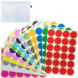 Color Labels, Round Shape, 768 Pieces, Round Seals, Diameter 1.3 inches (32 mm), 32 Sheets, 16 Colors, Sticker with File Bag, Office Supplies, Office Supplies