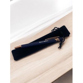Créa03 Metal Pen Soft Touch Dark Blue Engraved "Merci Maitre" with Black Velvet Pouch End of School Gift Idea Teacher Asem School Teacher