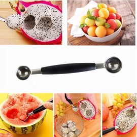 2 in 1 Stainless Steel Melon Ballers Melon Scoop,Double-Sided Fruit Melon Baller Spoon, Suitable Watermelon Cantaloupe Ice Cream Comfortable Non-Slip Grip Kitchen Utensils and Gadgets