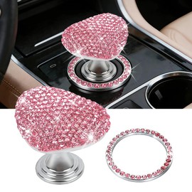 2 Pcs Bling Heart Car Start Button Cover Set Sparkling Rhinestone Push to Start Decor Pink Crystal Engine Start Ring Rocker Lever Cover, Gift for Women