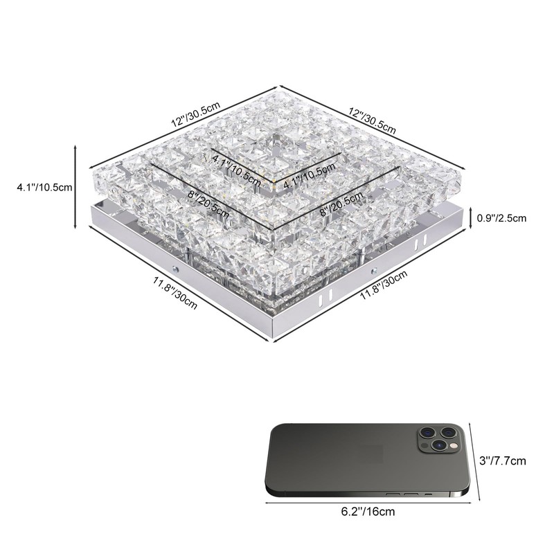 Cainjiazh 11.8" Crystal Chandelier LED Crystal Flush Mount Ceiling Light