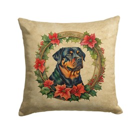 Caroline's Treasures DAC2419PW1414 Rottweiler Christmas Flowers Throw Pillow Machine Washable, Indoor Outdoor Decorative Pillow for Couch, Bed or Patio, 14Hx14W