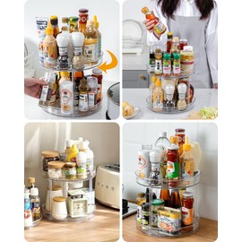 Roninkier 2-Tier Lazy Susan Organizer, Clear PET Rotating Tray 11-Inch