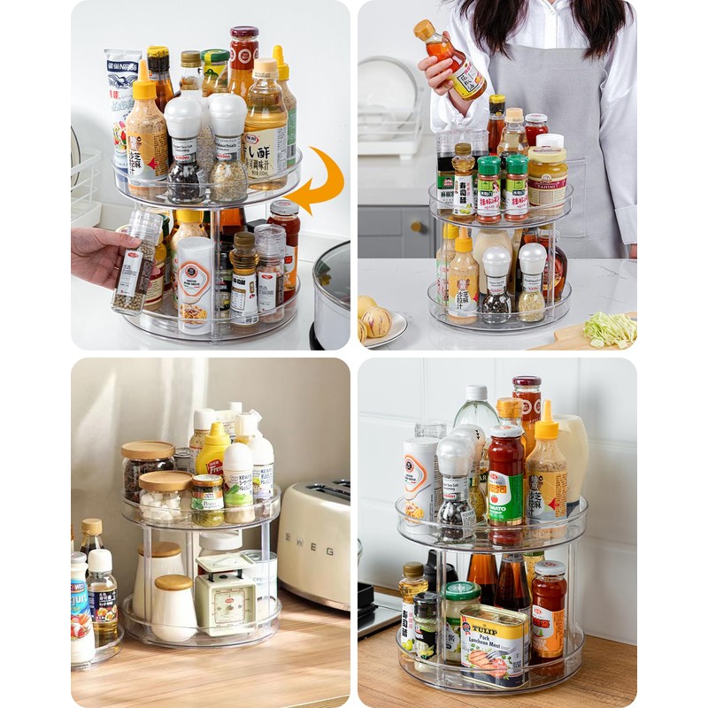 Roninkier 2-Tier Lazy Susan Organizer, Clear PET Rotating Tray 11-Inch