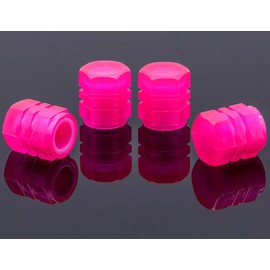 MEAJOO 4PCS Fluorescent Tire Valve Stem Caps, Luminous Car Tire Air Cap, Corrosion Resistant Leak-Proof Wheel Valve Cover, Universal for Cars, Trucks, Bikes, Motorcycles, Bicycles(Pink)
