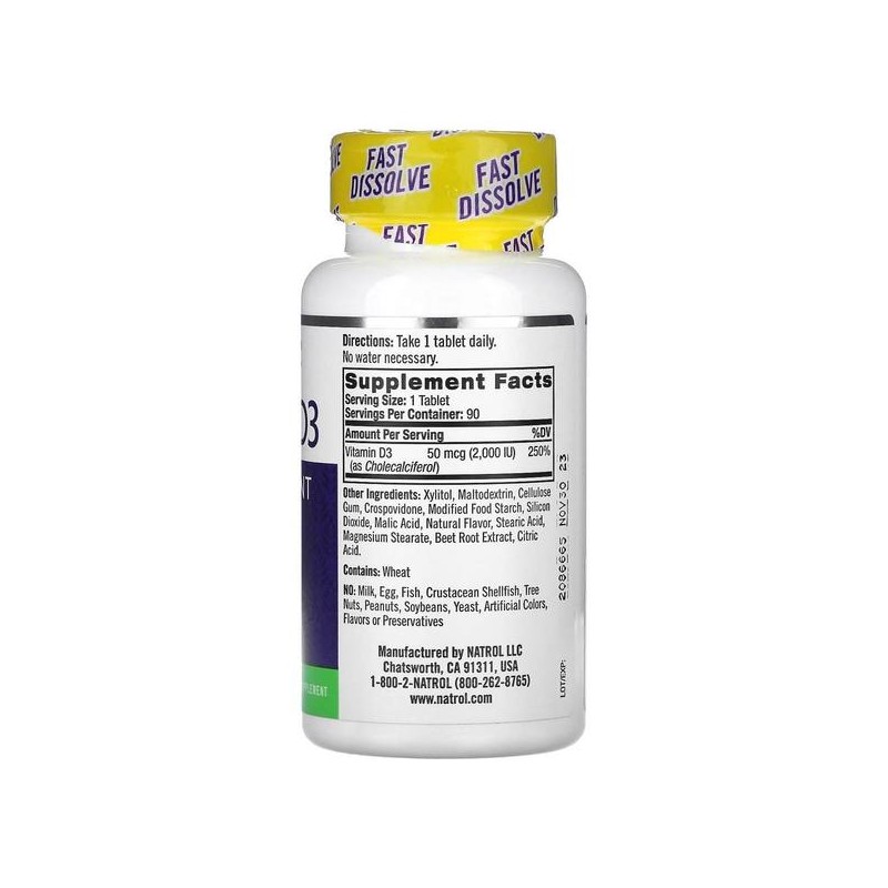 미국직구 Natrol 나트롤 비타민D3 Vitamin 딸기맛 2000IU 90정 Natrol Vitamin
