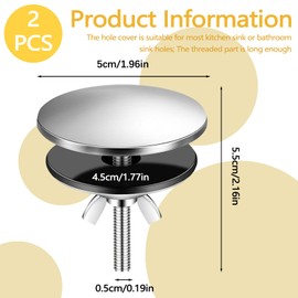 BangBoom 2PCS Kitchen Sink Hole Cover Stainless Steel Faucet Hole Covers 2 Inch Sink Sprayer Hole Cap Sink Tap Hole Plate Stopper Cover Blanking Metal Plug (Silver)