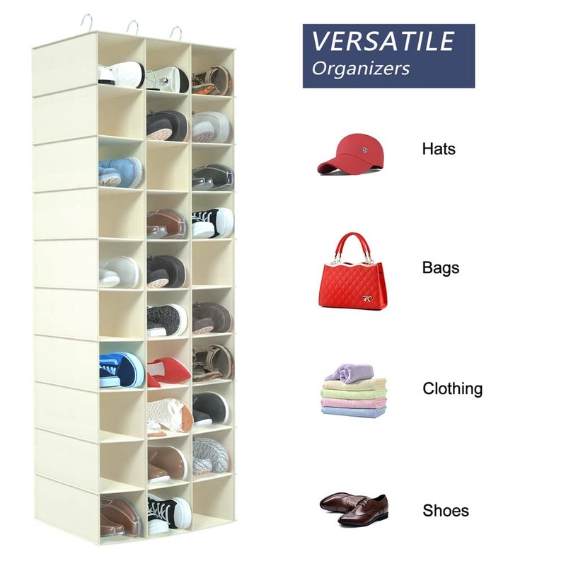 coastal rose Hanging Shoe Organizer for Closet, 30 Sections Hanging