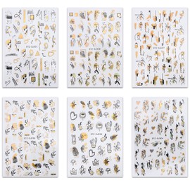 Abstract Character Line Nail Art Stickers Cactus,Leaves Nail Decals 6 Sheets 3D self-Adhesive for Women and Girl DIY Design Nails Decoration Supplies