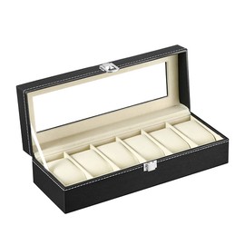 Eunomia Watch Storage Case, Watch Case for 6 Pieces, Watch Storage Box, Accessory Storage, High-Quality Watch Storage Case, Collection Case, Made of PU Leather (6-Pieces-Black)