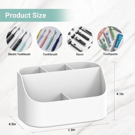 Toothbrush Holders for Bathrooms, Toothpaste and Electric Tooth Brush Holder Storage Caddy for Shower, 5 Slots Cute Bathroom Countertop Makeup Organizer for Vanity, White Bathroom Accessories Decor