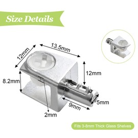 UFURMATE Glass Shelf Bracket Pegs, 20Pcs Adjustable Frameless Glass Shelf Pegs Zinc Alloy Polished Chrome Trapezoid Glass Clamp Clips with Pin Wall Mounted Shelf Holders Supports for 3-8mm Thick Glass