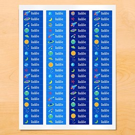 Out of This World Outer Space Waterproof Peel and Stick Labels for School and Camp, 80 Custom Labels Labels