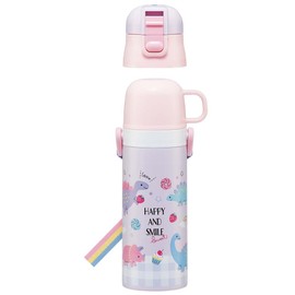 Skater SKDC4-A Children's Stainless Steel Water Bottle, 2-Way Direct Drinking, 16.5 fl oz (470 ml), Cup Drinking, 15.2 fl oz (430 ml), Happy & Smile Rainbow, Lightweight, For Girls, Hot and Cold Water