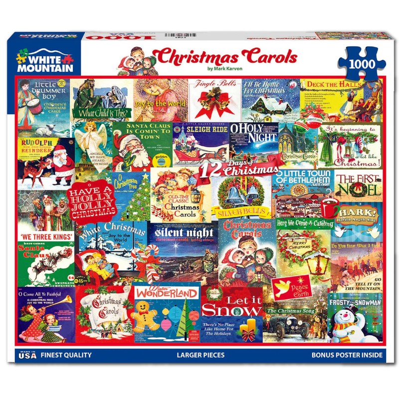 White Mountain Christmas Carols Christmas Puzzles 1000 Pieces Collage Winter