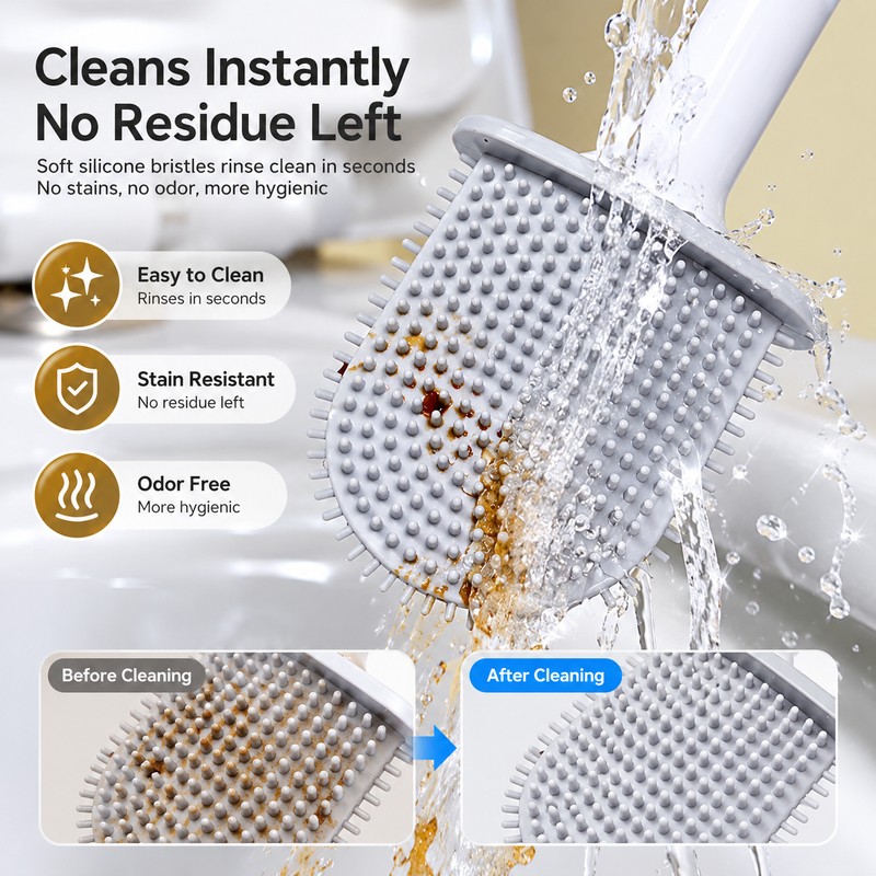 Silicone Toilet Brush for Bathroom Cleaning – Long Handle Wall-Mounted