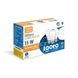 iGoto F3P20115 Pack de 3 Focos Led Consume 15w Reemplaza 100w A55 Luz Calida 3,000k 1,350 lm Omnidireccional Intensidad de corriente 240mA Altura de  