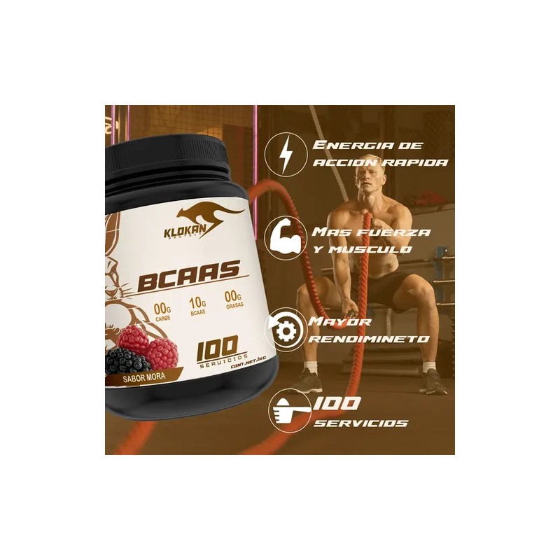 Aminoácidos Pre Entreno Bcaas Klokan 1kg 100servicios Sabor