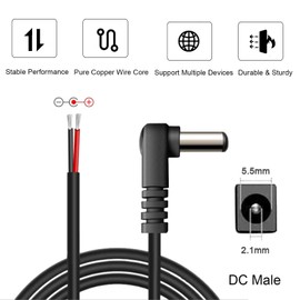 EAHOSUCC Single Short 0.3M/1FT 22AWG 5.5mm x 2.1mm 90 Degree Right Angle DC Power Male Plug Jack,3A 2.1mm x 5.5mm Male DC Pigtail Connector Cable
