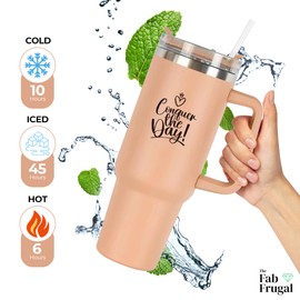 The Fab Frugal Premium 40 oz Tumbler with Handle - Inspirational Design, Includes Convenient Carry Bag, Ideal for Outdoor Activities and Daily Use, Durable and Stylish