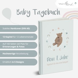 mintkind® Baby Album "Dein erstes Lebensjahr" A5 Mint | Baby Photo Album to Design Yourself | Baby Gift for Girls and Boys | Baby Book to Enter | Baby Book from 0 Months | Baby Diary