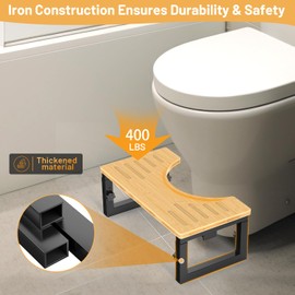 Bamboo Toilet Stool for Adults, 6" and 7" Poop Stool, Adjustable Height Toilet Potty Stool, Squat Stool Potty for Bathroom, Kids Sturdy Poop Step Stool, Improve Squatting Posture, Non-Slip