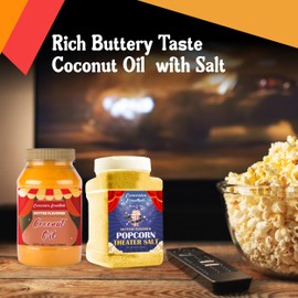 Concession Essentials Movie Night Pack - 1ct of Each Item-32oz Buttery Coconut Oil and 32oz Popcorn Salt for Better Tasting Popcorn-2ct