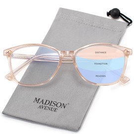 Madison Avenue Vintage TR90 Progressive Multifocus Blue Light Blocking Reading Glasses for Women, Square Anti Glare/Eyestrain Computer Readers 2.5