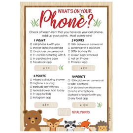 What's On Your Phone - Woodland Baby Shower Game - 20 Cards