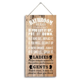 Funny Bathroom Wooden Plaque Sign, Bathroom Rules, Rustic Wall Art, Hanging Wooden Decor, Farmhouse Style 12x6inch (H4)