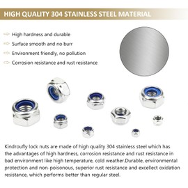 126 Pieces 304 Stainless Steel Lock Nuts, Kindroufly 7 Sizes Metric Locknuts, Nylon Insert Hex Lock Nuts Assortment Kit (M3, M4, M5, M6, M8, M10, M12)
