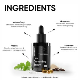 Masofta Anti Gray Hair Darkening Serum | Reverses & Limits Hair & Beard Greying | Promotes Shinier Hair | With Arcolys, Melano Gray, Biotin & Bhringraj For Both Men & Women, 50ML
