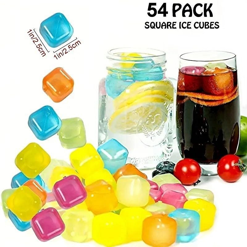 54-Pack Multi-Color Reusable Ice Cubes 1" Square - Quick Freeze,